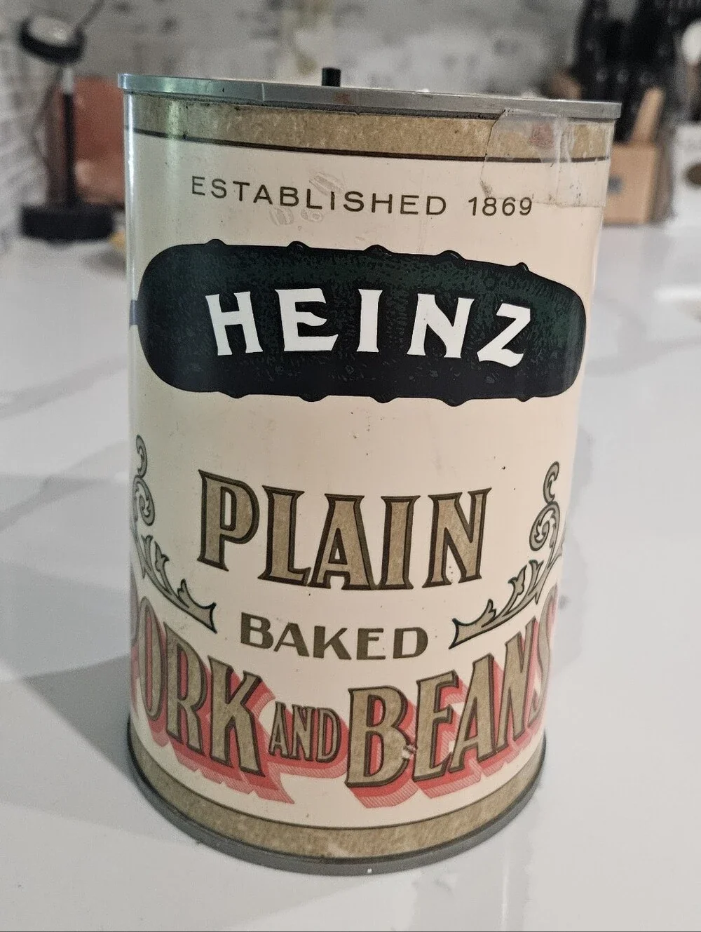 Heinz Vintage Plain Baked Beans Can - Can Opener 1960s Vintage Kitchen Old Logo